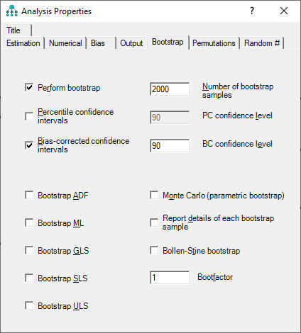AMOS Analysis Properties Auswahl von Bootstrapping