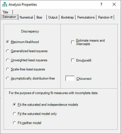 Amos Dialogbox Analysis Properties - Estimation