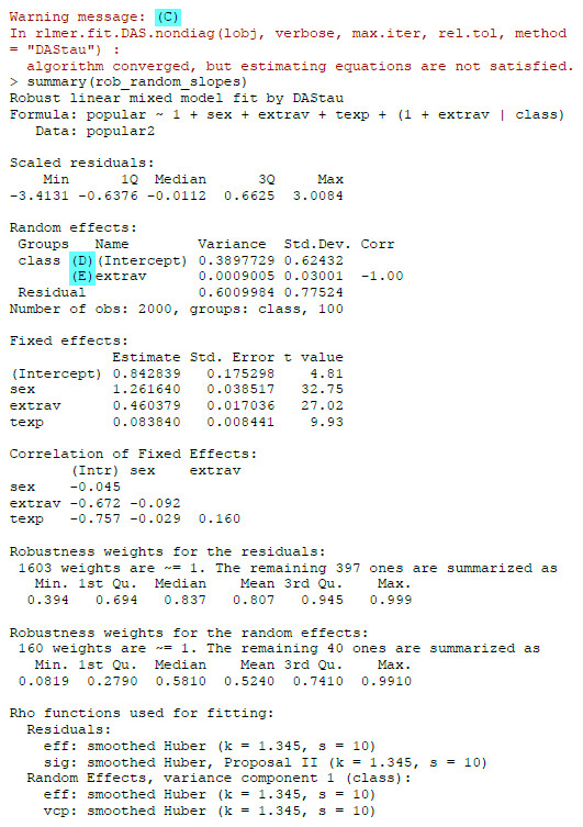 Grafik robuste Schätzung mit Fehlermeldung random slope