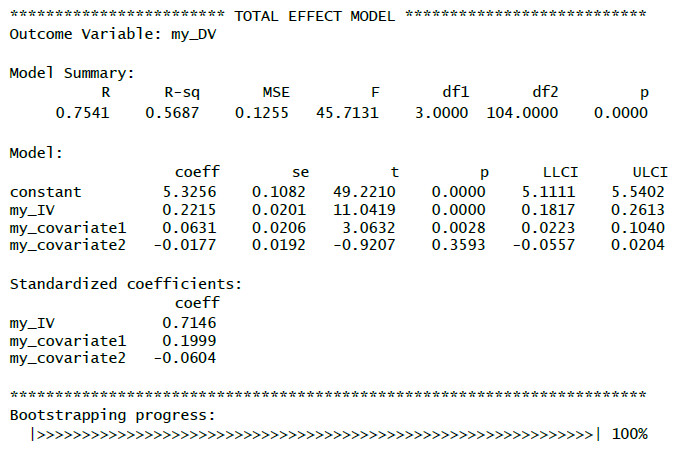 Output parallele Mediation mit PROCESS (Model 4) total effect model